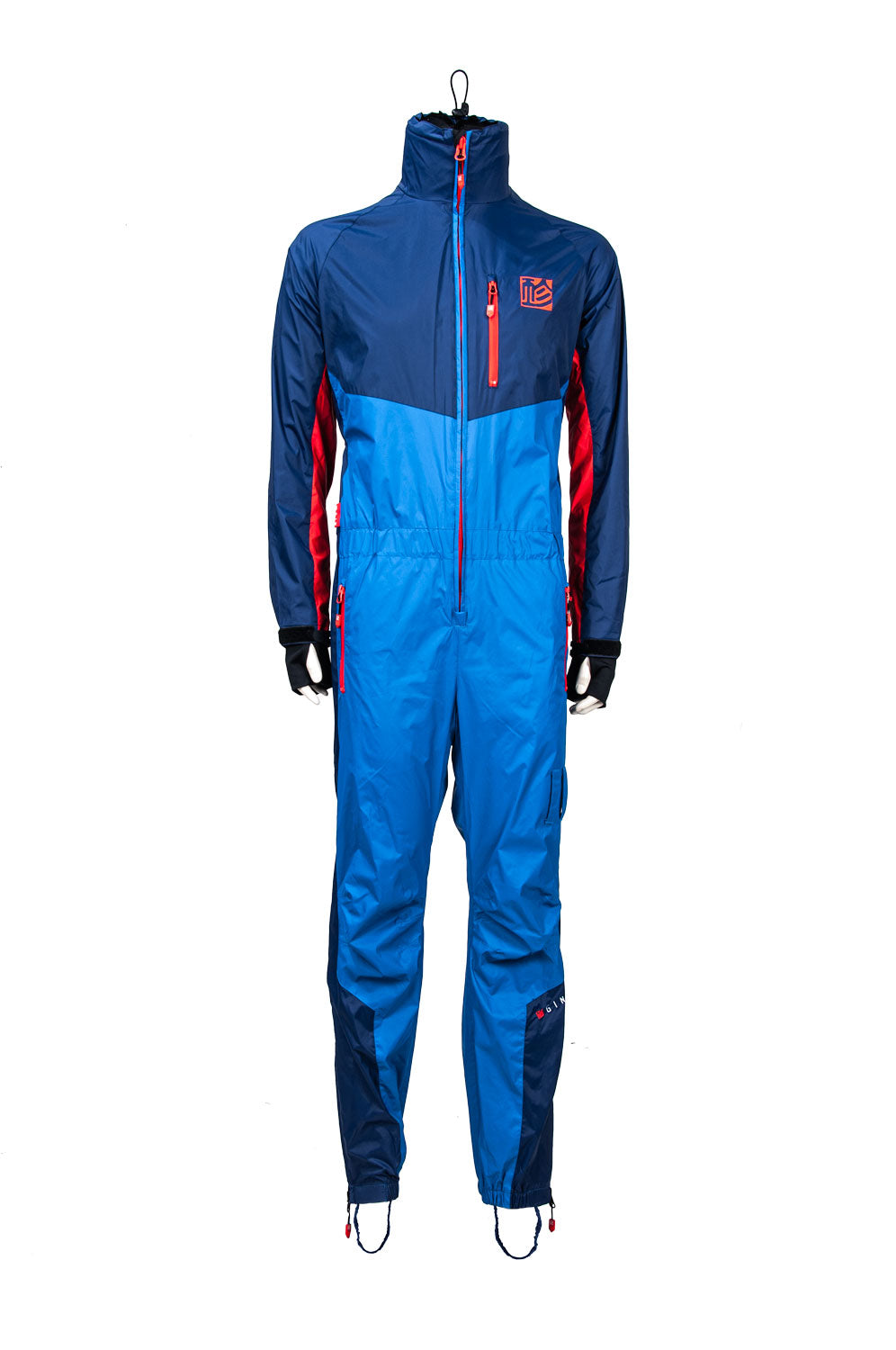 front of blue and navy flying suit