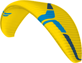 Yellow and blue paramotor wing on a transparent background