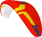Red and yellow paraglider wing on a white background