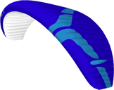 Blue and white paraglider wing on a transparent background