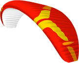 Red and yellow paraglider wing on a white background