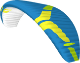 Blue and yellow paramotor wing on a white background