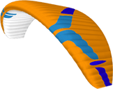 Orange and blue paramotor wing on a white background