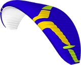Blue and yellow paramotor wing on a white background