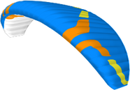 Blue and orange paraglider wing on a white background