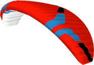 Red and blue paragliding kite on a white background