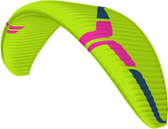 Green and pink paragliding kite on a white background