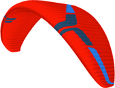 Red and blue paragliding wing on a white background