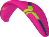 Pink and green paramotor wing on a white background