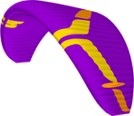 Purple and yellow paramotor wing on a white background