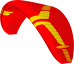 Red and yellow paramotor wing on a white background