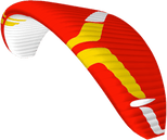 Red and yellow paraglider wing on a white background