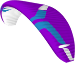 Purple and blue paraglider wing on a transparent background