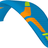 Blue and orange paramotor wing with green accents on a white background