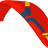 Red paramotor wing with blue and yellow accents on a white background