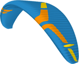 Blue and orange paramotor wing on a white background
