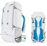 White and blue backpack with 'neo' branding on a white background