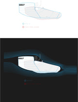 Design concept of a hand gliding harness blue and black lines on a white background